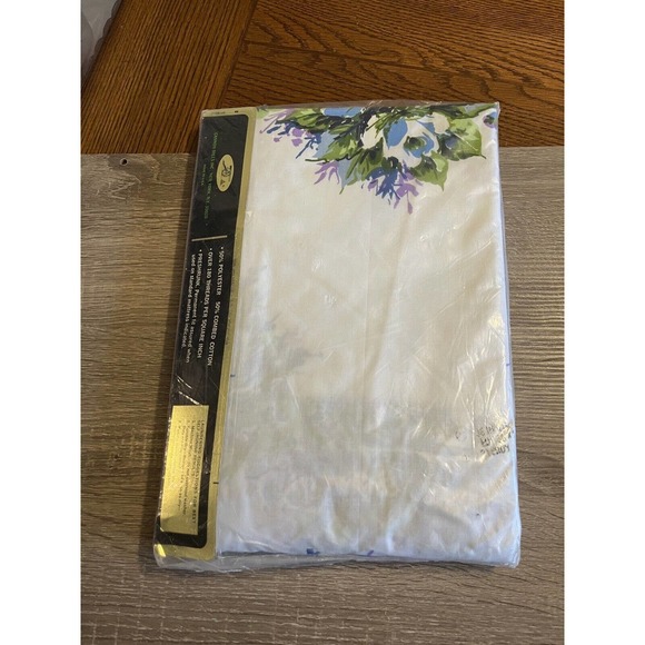 Royal Family Cannon Vtg Floral Twin Fitted Sheet Regency Rose Blue Purple NOS - Picture 4 of 4